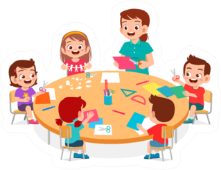 Happy Classroom With Teacher Cartoon Sticker