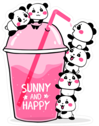 Happy Cute Pandas With A Slushy Drink Sticker