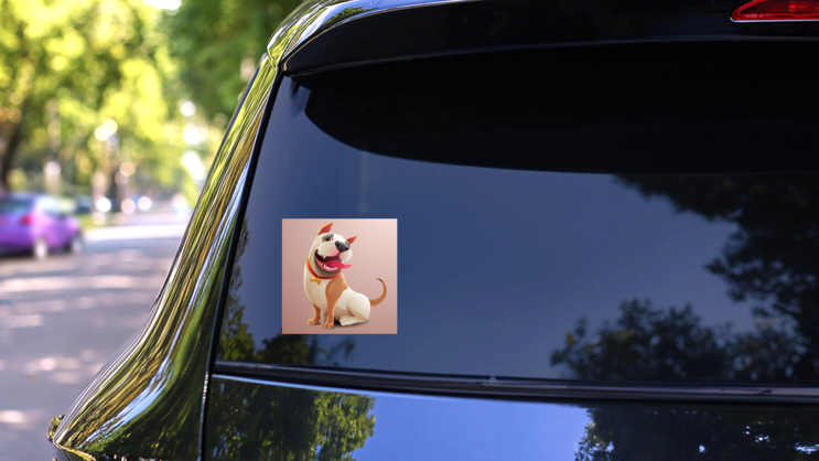 Happy Dog Illustration Sticker on a Rear Car Window (New) example
