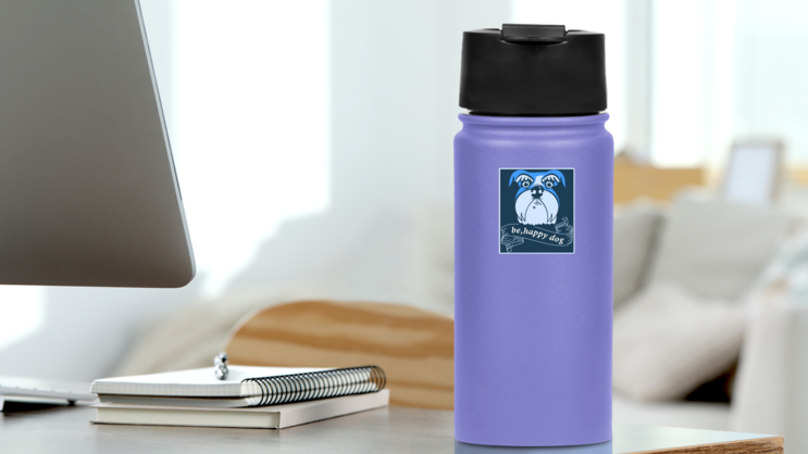 Happy Dog Schnauzer Sticker on a Water Bottle (New) example