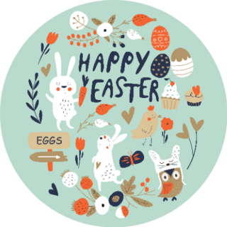 Happy Easter Card With Cute Bunnies On Green Sticker