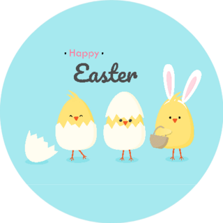 Happy Easter Chicks In Eggs Illustration On Blue Sticker