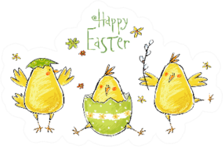 Happy Easter Greeting Card With Cute Chickens Easter Sticker