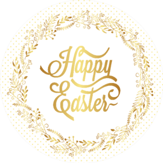 Happy Easter Typography With Gold Wreath Sticker