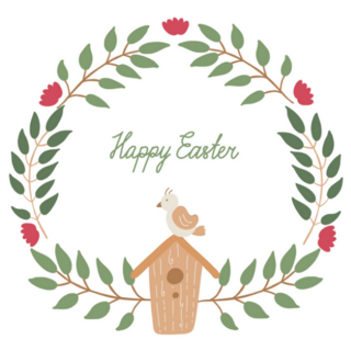 Happy Easter Wreath and Bird House Sticker