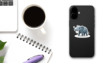 Happy Elephant Cartoon Sticker on a Phone (New) example