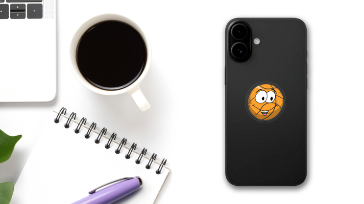 Happy Emoji Basketball Sticker on a Phone (New) example