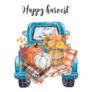 Happy Fall Harvest Blue Truck With Pumpkins Sticker