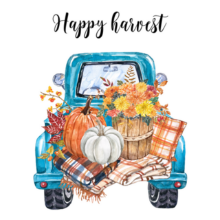 Happy Fall Harvest Blue Truck With Pumpkins Sticker