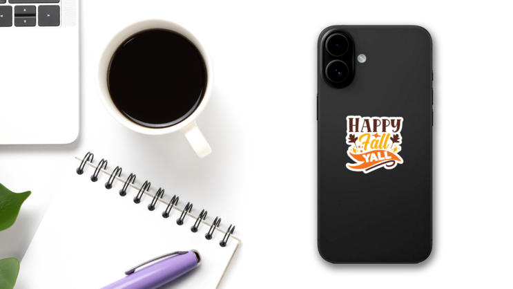 Happy Fall Yall Autumn Sticker on a Phone (New) example