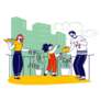 Happy Family Characters Harvesting Garden Sticker