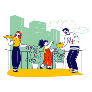 Happy Family Characters Harvesting Garden Sticker
