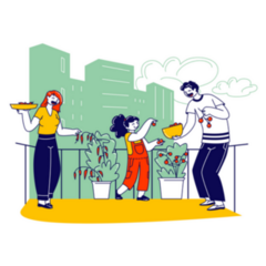 Happy Family Characters Harvesting Garden Sticker