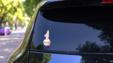 Happy First Birthday Cupcake Sticker on a Rear Car Window (New) example