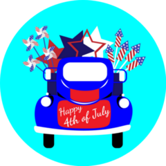 Happy Fourth Of July Blue Truck With Supplies Sticker