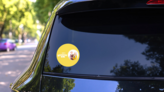 Happy Grandparents Day Yellow Greeting Card Sticker on a Rear Car Window (New) example