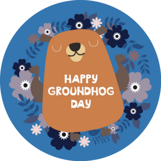 Happy Groundhog Day Floral Sticker