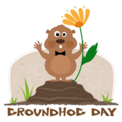 Happy Groundhog Standing With Flower Sticker