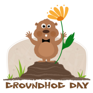 Happy Groundhog Standing With Flower Sticker