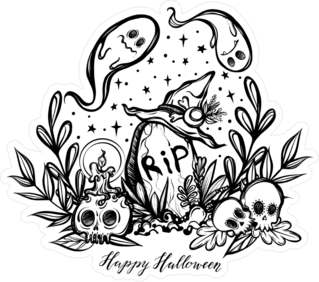 Happy Halloween Ghosts At A Grave Sticker