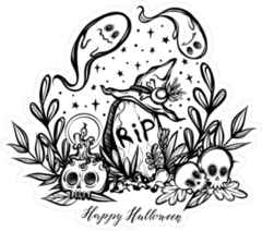 Happy Halloween Ghosts At A Grave Sticker