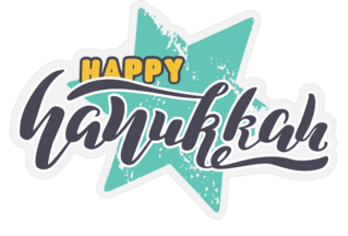 Happy Hanukkah Teal Star Sticker