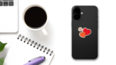 Happy Kawaii Hearts Sticker on a Phone (New) example
