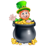 Happy Leprechaun Behind a Pot of Gold Sticker