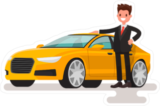 Happy Man and Yellow Car Sticker