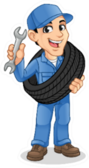 Happy Mechanic Man Carrying The Tire Illustration Sticker