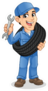 Happy Mechanic Man Carrying The Tire Illustration Sticker