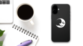 Happy Moon Sticker on a Phone (New) example