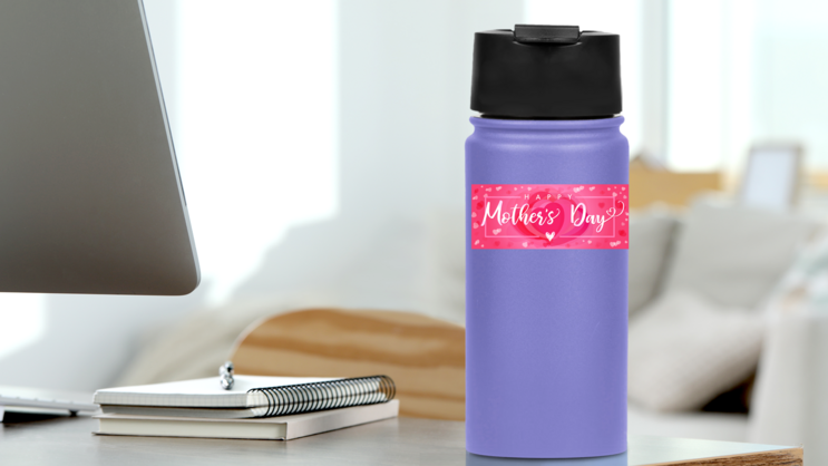 Happy Mothers Day Elegant Banner Sticker on a Water Bottle (New) example