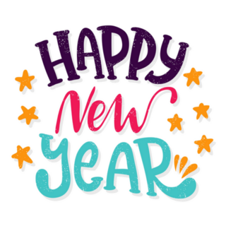 Happy New Year Bold Letters With Stars Sticker