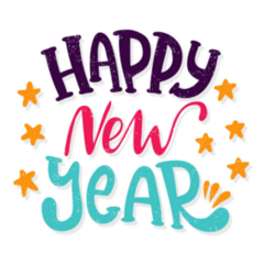 Happy New Year Bold Letters With Stars Sticker