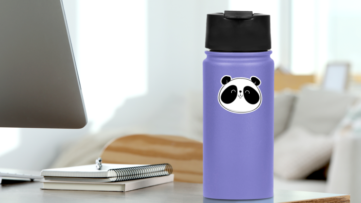 Happy Panda Face Sticker on a Water Bottle (New) example