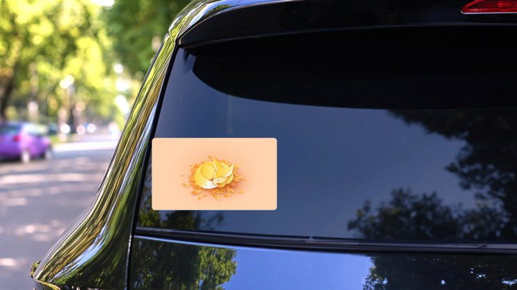 Happy Paper Fox Relaxing On Leaves Sticker on a Rear Car Window (New) example