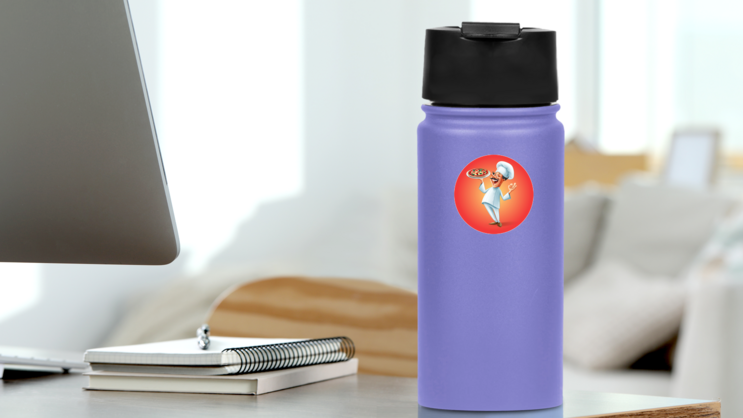 Happy Pizza Chef Sticker on a Water Bottle (New) example