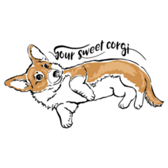 Happy Playful Dog Corgi Lay Sticker