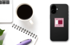 Happy Qatar Independence Day Square Sticker on a Phone (New) example