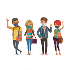 Happy School Students With Face Masks Social Distancing Sticker