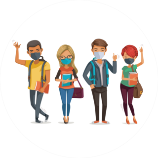 Happy School Students With Face Masks Social Distancing Sticker