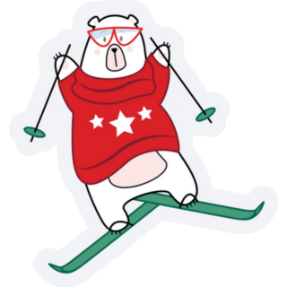 Happy Skiing Polar Bear Cartoon Sticker