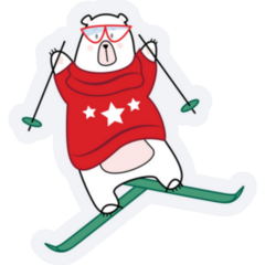 Happy Skiing Polar Bear Cartoon Sticker