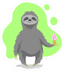 Happy Sloth Holding An Ice Cream Cone Sticker
