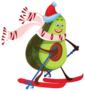 Happy Smiling Avocado In Santas Hat And Skiing Sticker