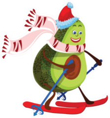 Happy Smiling Avocado In Santas Hat And Skiing Sticker