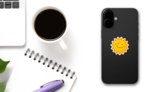 Happy Smiling Sun Sticker on a Phone (New) example