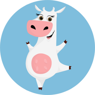 Happy, Smiling White Cow With Big Eyes On Blue Sticker