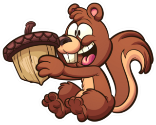 Happy Squirrel Holding A Big Acorn Cartoon Sticker